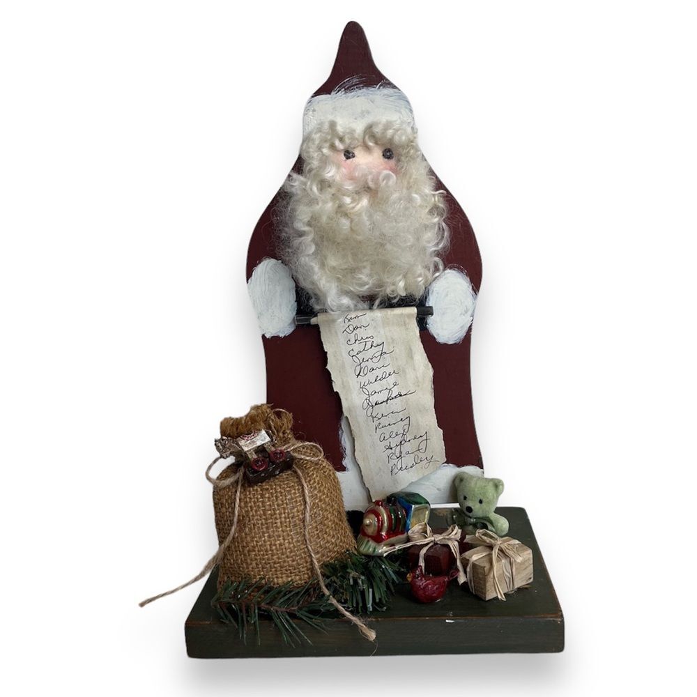 Handmade Hand Painted Wood Carved Christmas Santa Presents Sack Toys Folk Art